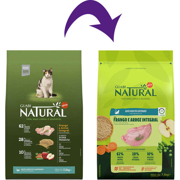 Ração Guabi Natural Gato Adulto Castrado Frango e Arroz 500g