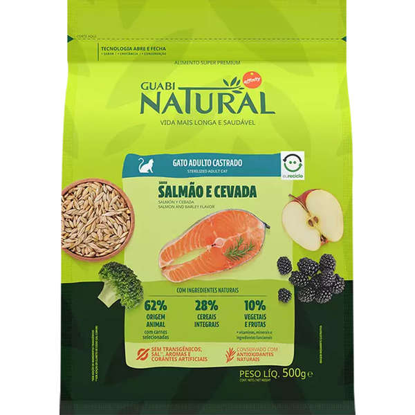 Ração Guabi Natural Gato Adulto Castrado Salmão e Cevada 500g