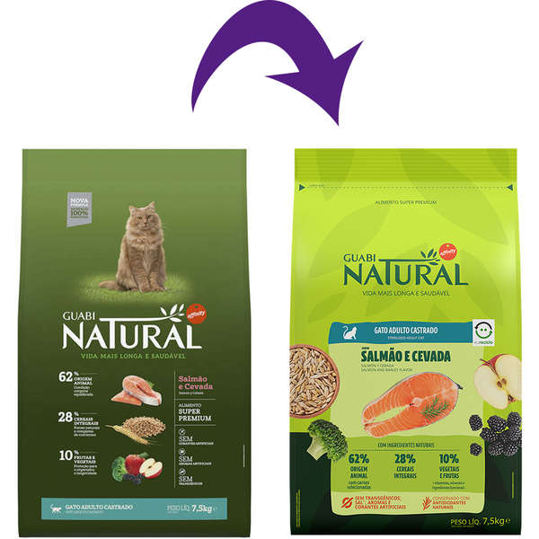 Ração Guabi Natural Gato Adulto Castrado Salmão e Cevada 7,5kg