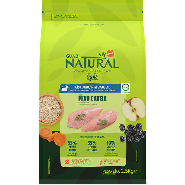 Ração Guabi Natural Light Cão Adulto Mini e Pequeno Peru e Aveia 2,5kg