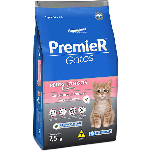 Ração Premier Ambientes Internos Gato Filhote Pêlo Longo Salmão 7,5kg