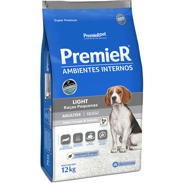 Ração Premier Ambientes Internos Light Cão Adulto Raças Pequenas 12kg