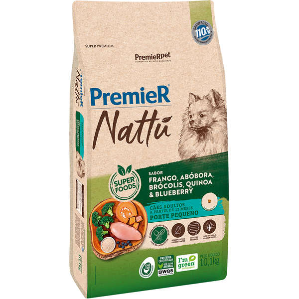 Ração Premier Nattú Abóbora Cães Adultos Raças Pequenas 10,1kg