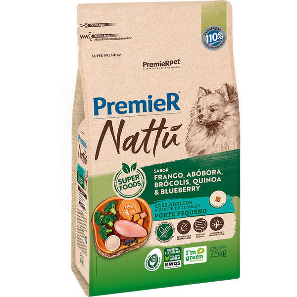 Ração Premier Nattú Abóbora Cães Adultos Raças Pequenas 2,5kg