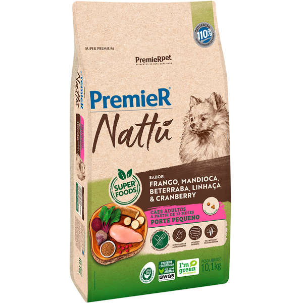 Ração Premier Nattú Mandioca Cães Adultos Raças Pequenas 10,1kg