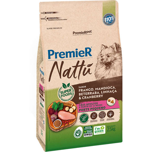 Ração Premier Nattú Mandioca Cães Adultos Raças Pequenas 2,5kg