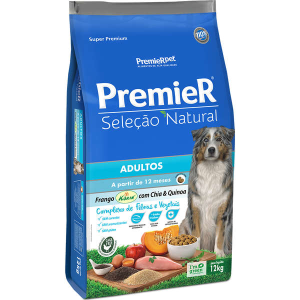 Ração Premier Seleção Natural Cão Adulto Frango Korin com Chia & Quinoa 12kg