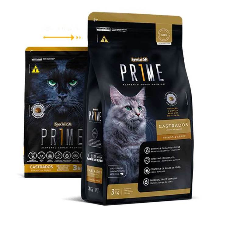 Ração Special Cat Prime Frango e Arroz Gatos Castrados 3kg