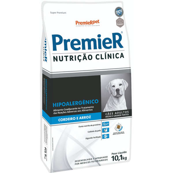 Ração Premier Nutrição Clínica Hipoalergênico Cordeiro e Arroz para Cães Adultos Médio e Grande Porte10,1kg