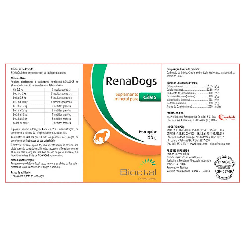 Suplemento Mineral RenaDogs Bioctal para Cães 85g