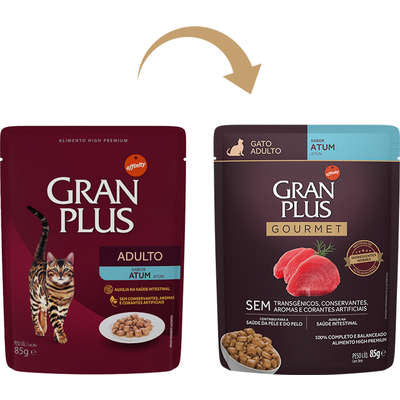 Alimento Úmido GranPlus Sachê Gourmet Gatos Adultos Atum 85g