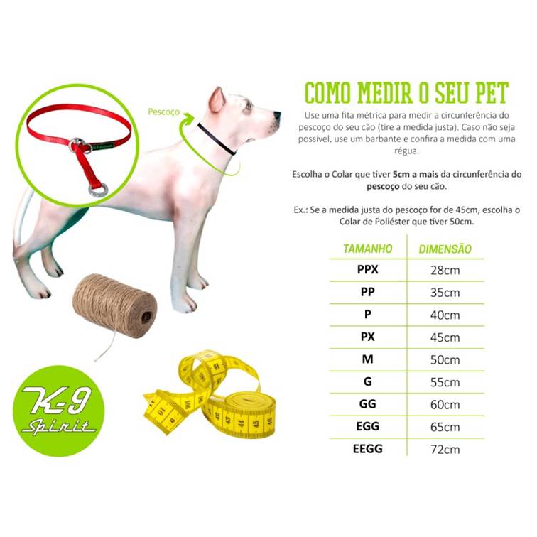 K9 Spirit Colar de Poliéster Prime Para Cães Preto PX 45cm