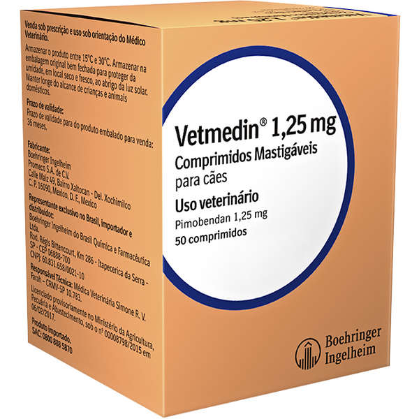 Vetmedin 1,25mg 50 Comprimidos Mastigáveis para Cães